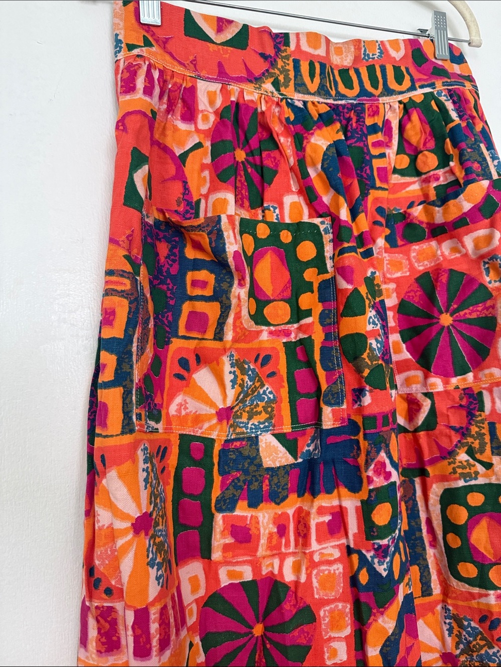 Vibrant Geometric Print Kitchen Apron Skirt - Pink Orange Green - Picture 3 of 3